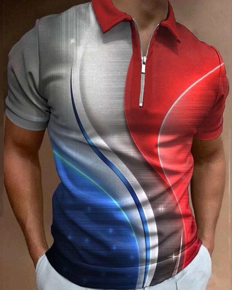 Men's Casual Bright Print Short Sleeve Polo Shirt