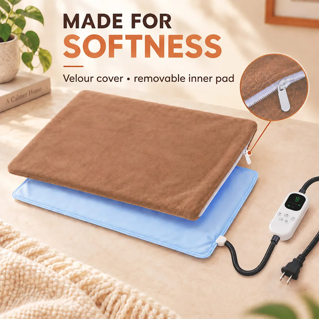 BEBANG Pet Heating Pad for Dogs and Cats, Electric Heated Pet Mat with 9 Adjustable Temperature Settings, 2-12H Timer, Auto Shut-Off, Chew-Resistant Cord, Washable Cover for Indoor Use