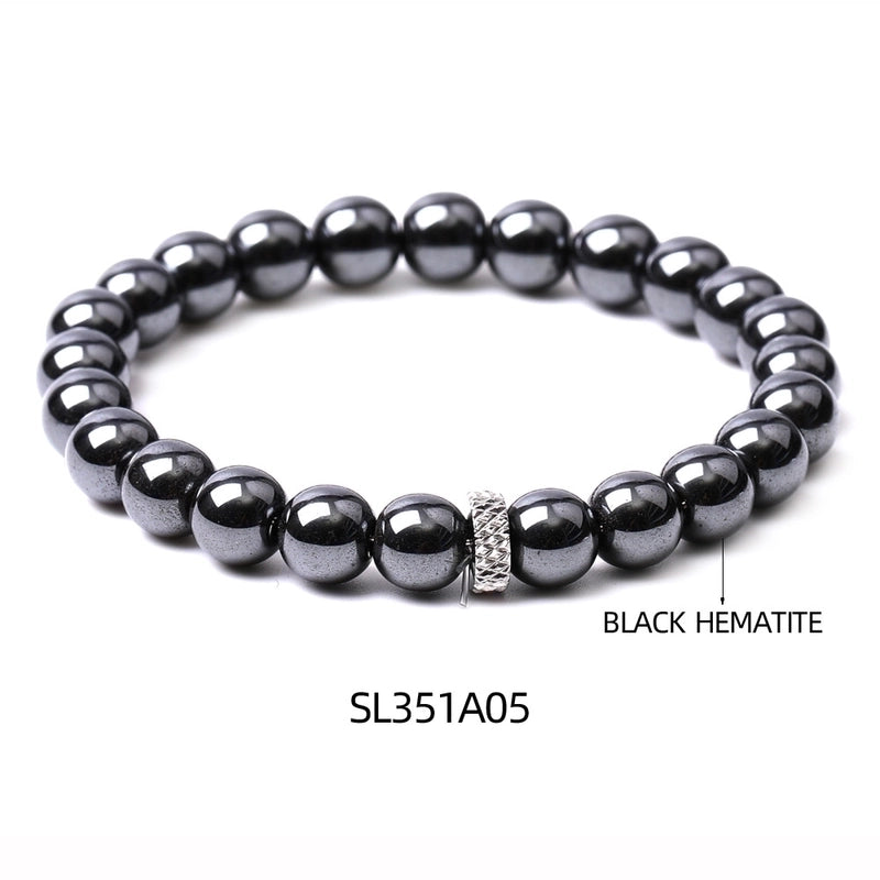 Minimalist Round Natural Stone Elastic String Titanium Steel Woven Chain Bracelets In Bulk