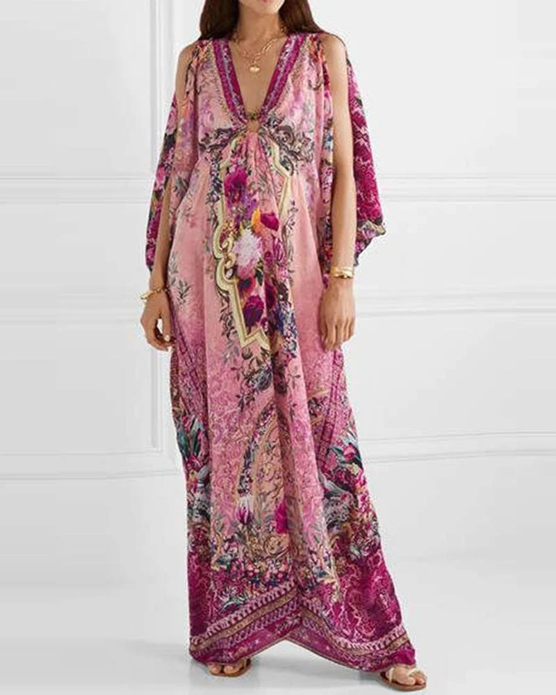 Kaftan Chiffon Tribal Print Maxi Dress Vacations