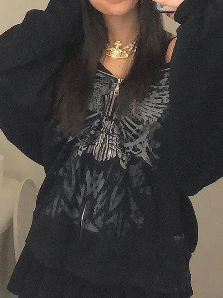 Brownm Goth Graphic Oversized Hoodie
