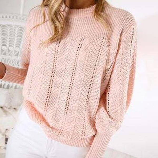 Cute Pink Round Neck Long Sleeve Sweater
