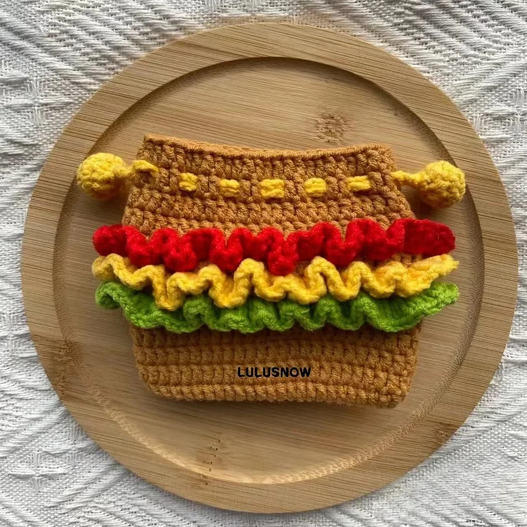 Lulusnow Handmade Hamburger Crochet Coin Purse Crochet Mini Drawstring Bag Gift for Her/Friend/Kids
