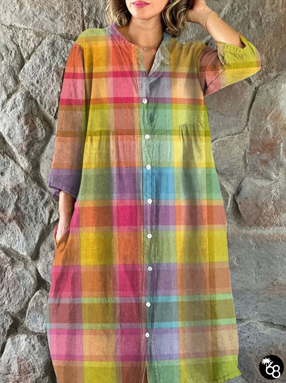 Women's Art Plaid Print Single Breasted Dress | 168DEAL