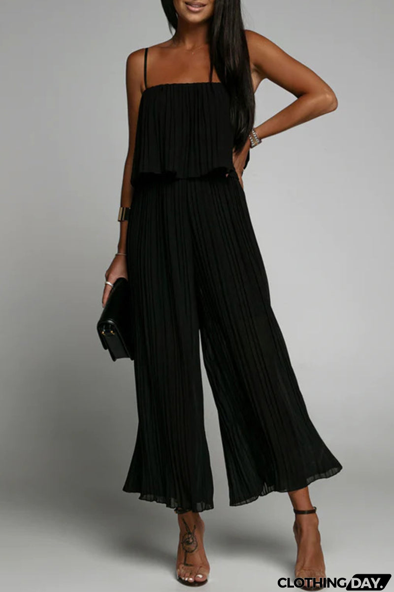 Casual Simplicity Solid Fold Strapless Loose Jumpsuits(3 Colors)