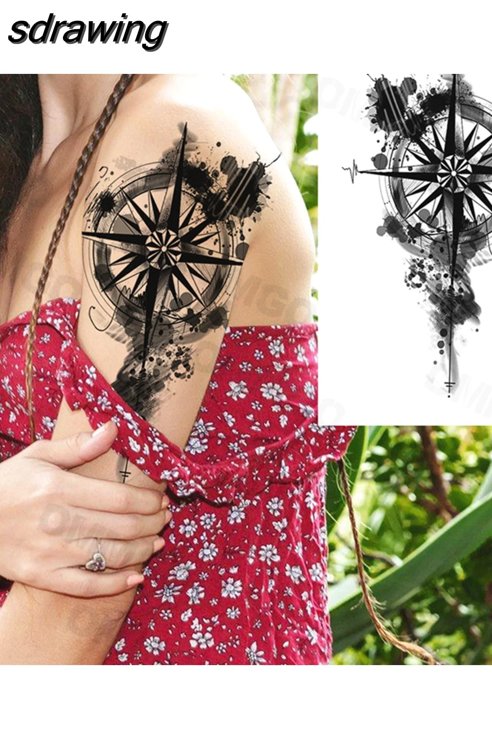 sdrawing Lion Rose Flower Temporary Tattoos For Women Adult Girl Compass Skull Fake Tattoo Arm Thigh Body Art Waterproof Tatoos