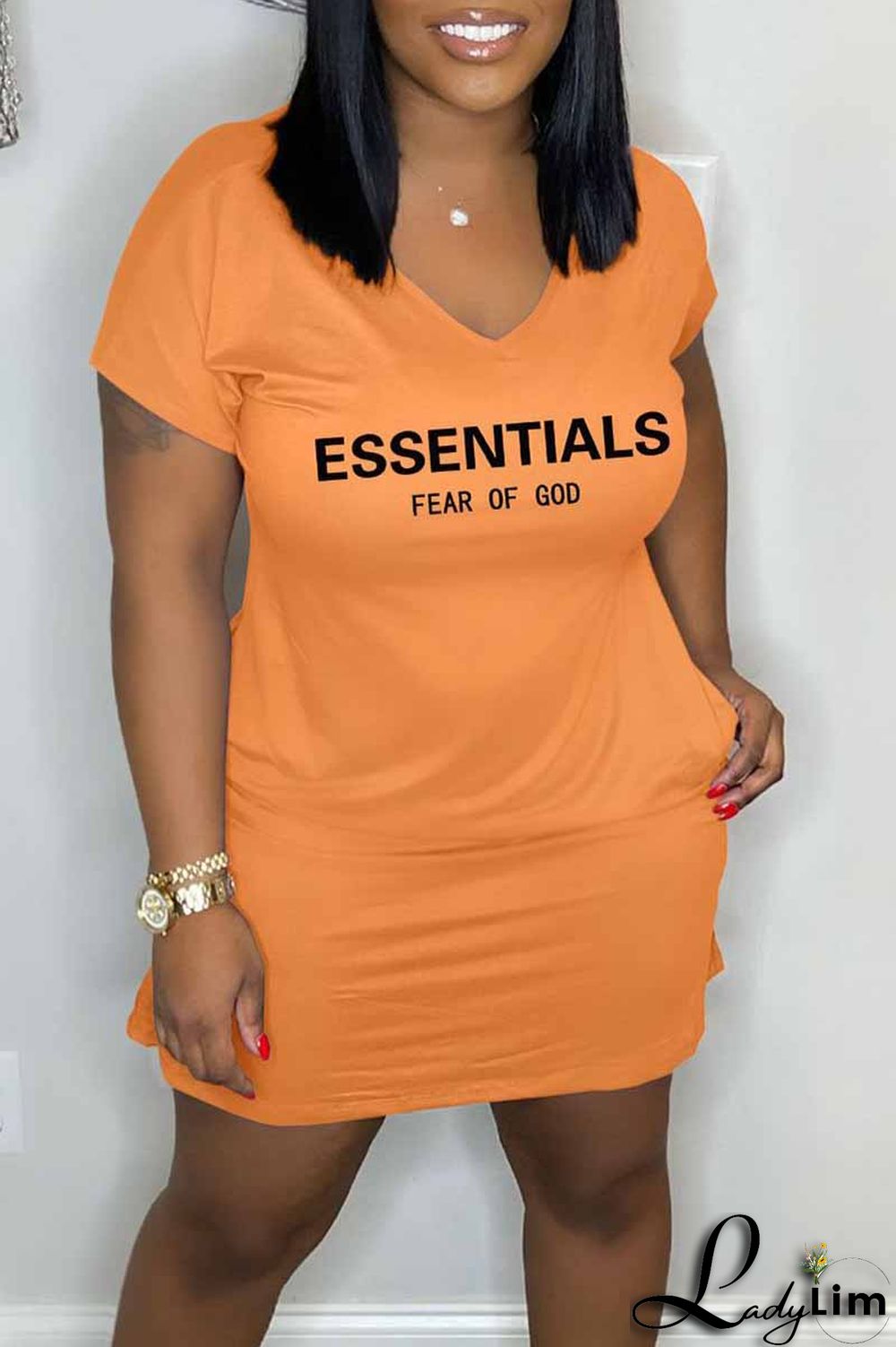 Burgundy Casual Print Letter V Neck A Line Dresses