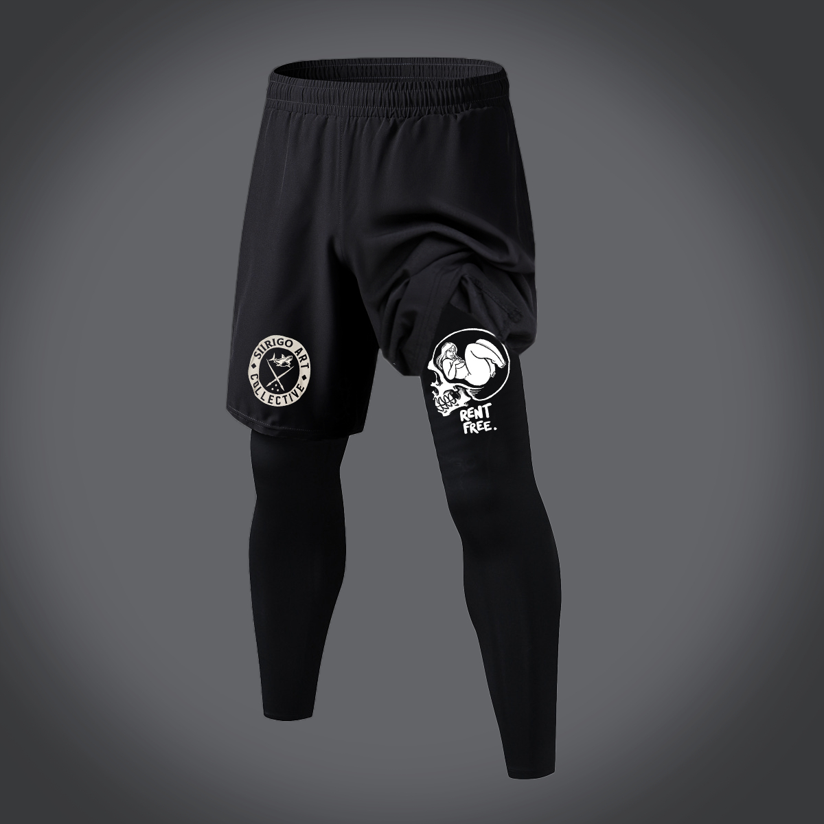 RENT FREE Naked Lady in the Skull Brain Graphic Print 2 in 1 Gym Workout With Leggings