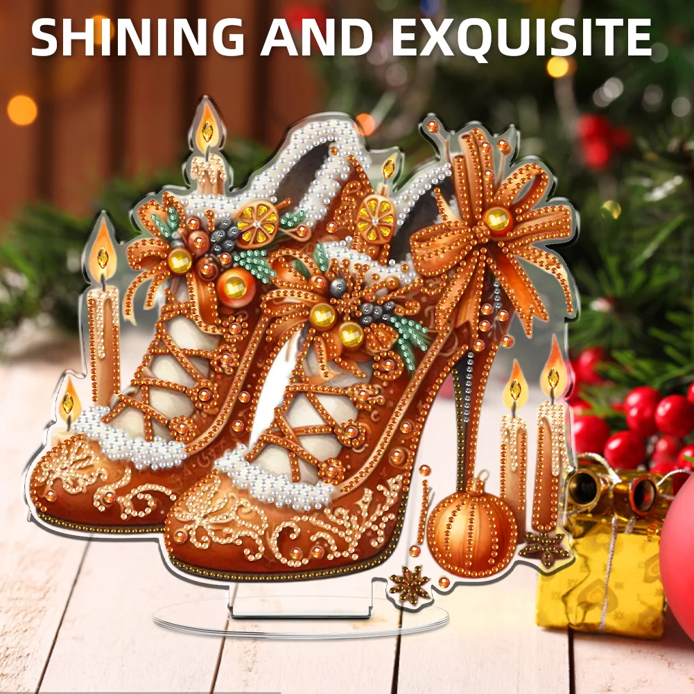 2D Flat Xmas High Heels DIY Acrylic Desktop Diamond Art Kits for Adults Beginner