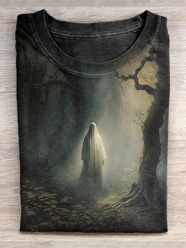 Unisex Ghost in the Forest by Moonlight Halloween T-shirt