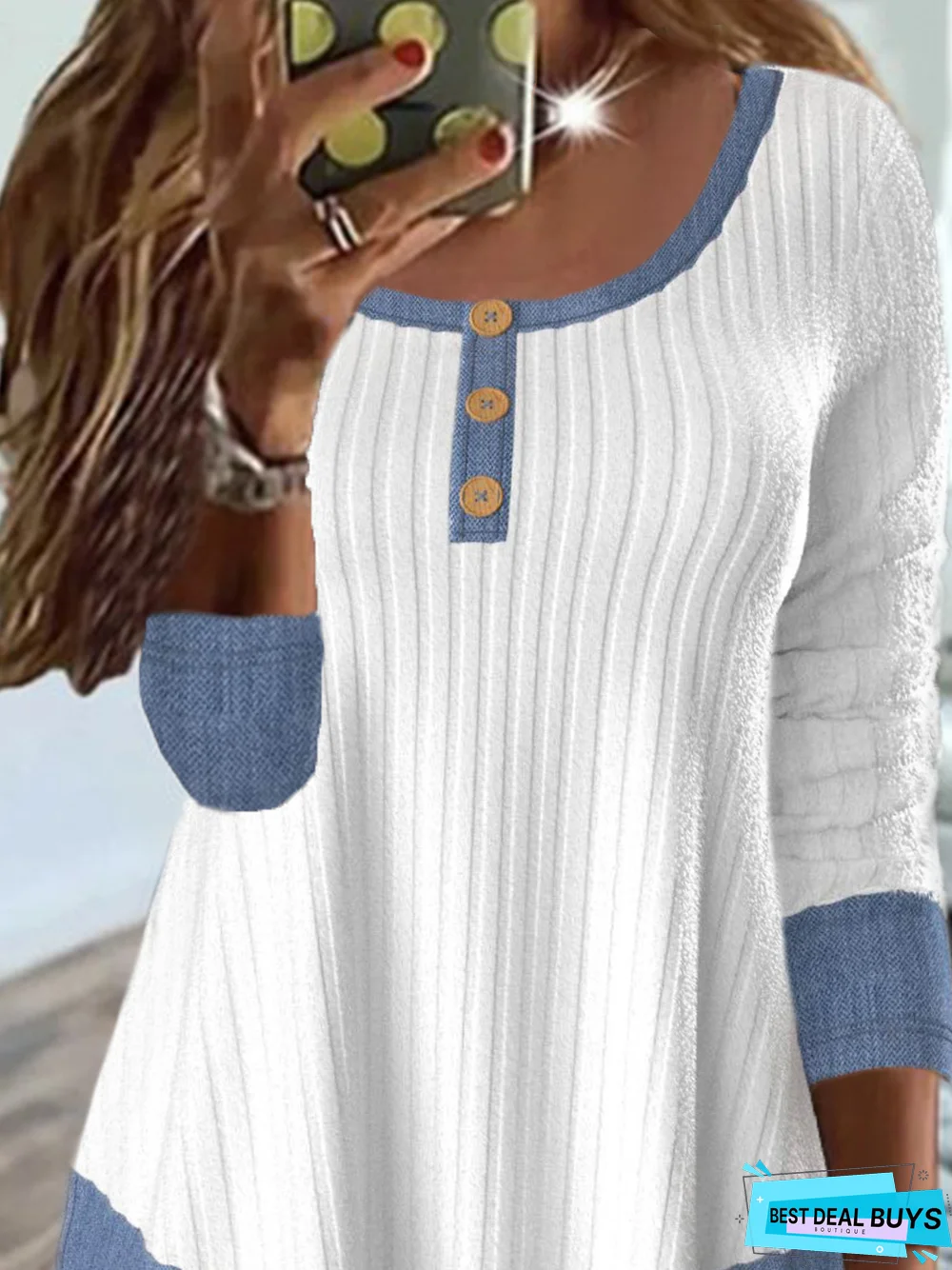 Color Block Crew Neck Casual Jersey T-Shirt TUNIC