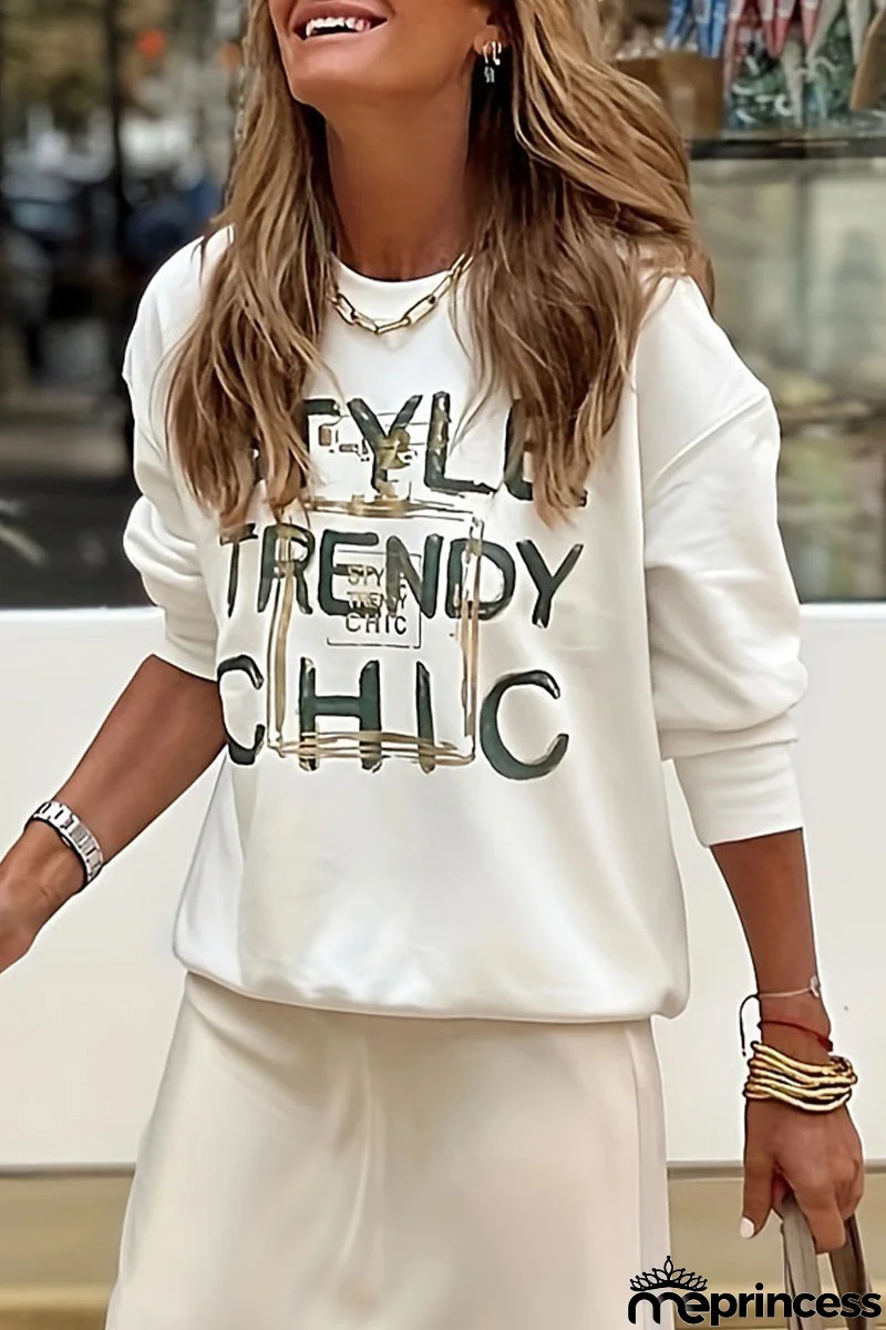 Casual Letter Printing O Neck Tops