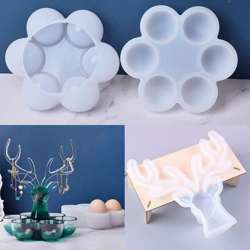 Deer Head Egg Shaped Base Resin Storage Box Silicone Mold