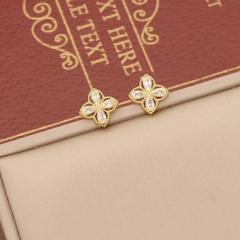 Elegant Luxurious Solid Color 304 Stainless Steel Zircon 18K Gold Plated Inlay Jewelry Set