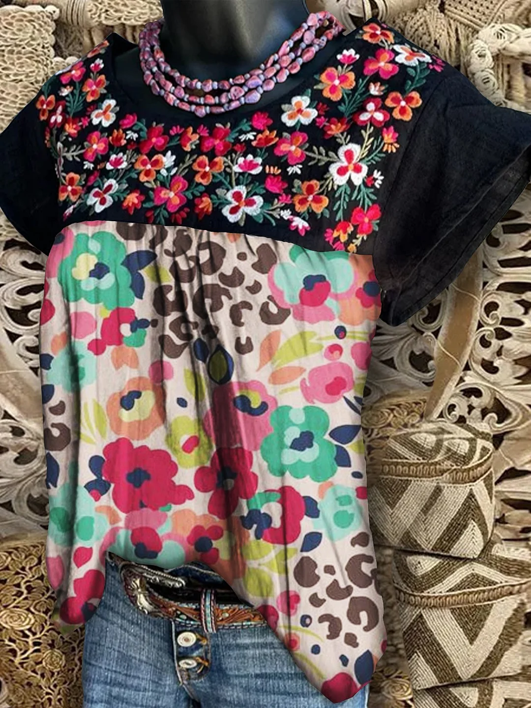 Shift Vintage Short Sleeve Printed Tops