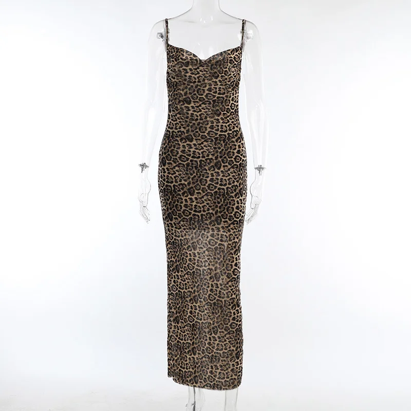 Ueong Summer Style New Style Bare-Back Dress Hot Girl Sexy Slim Leopard Print Sling Dress Woman