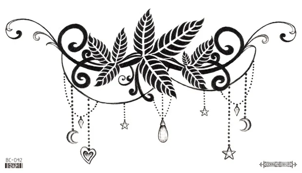 Sdrawing Temporary Tattoo Sticker leaf flower plant black sketch Fake Tatoo Breast Chest Back Belly Flash Tatto For Women Girl