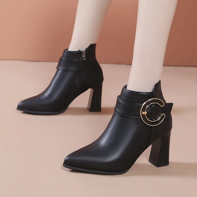 Churchf Boots Women's 2025 Autumn And Winter Casual Fashion Ankle Boots Side Zipper Tide With Thick Heel High Heel Casual Women's Shoes