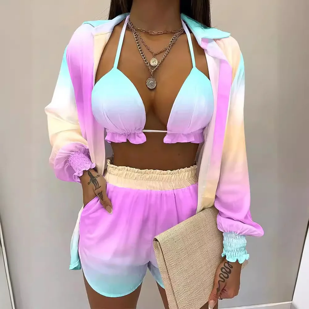 Uveng Uveng New Explosion Women's Long-Sleeved Commuting Three-Piece Shorts Set