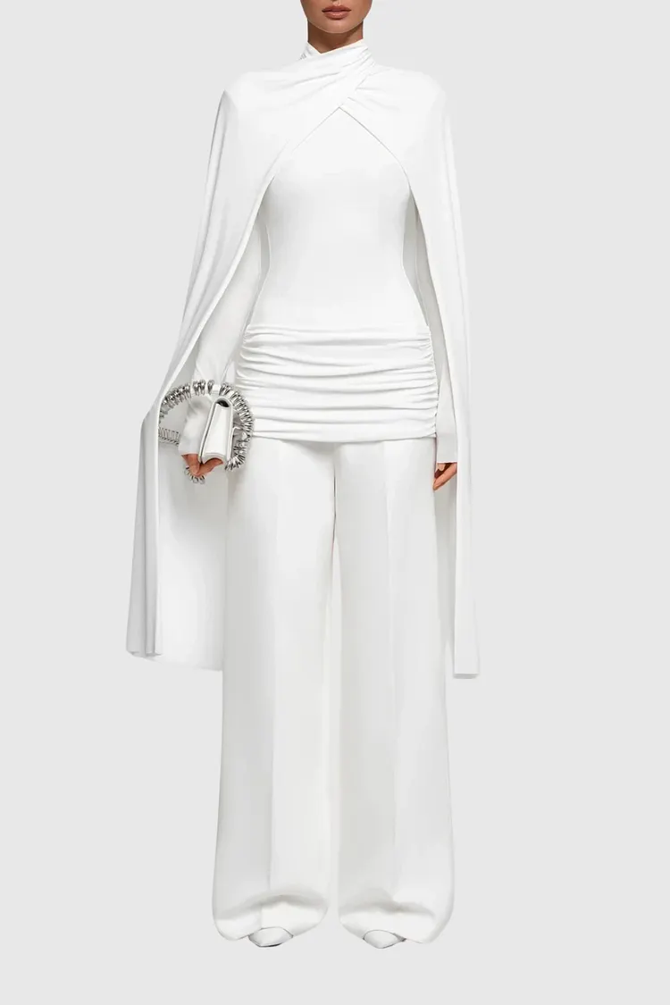 Danielius Bodycon Ruch Shawl Top In White