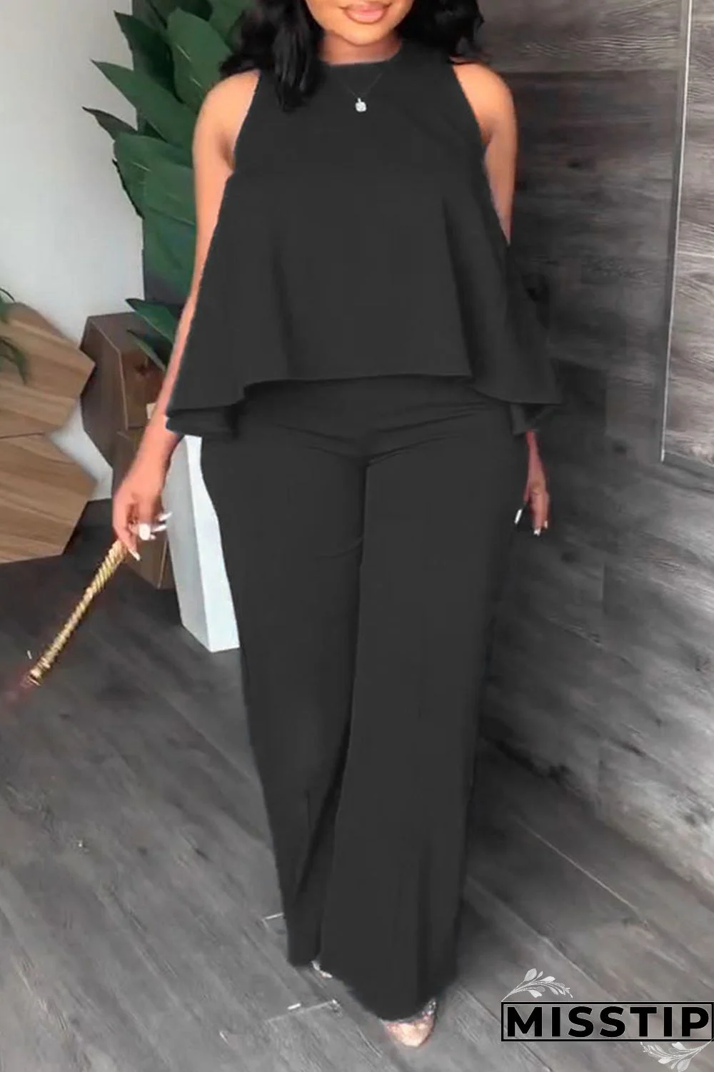 Orange Casual Solid Patchwork O Neck Plus Size Two Pieces