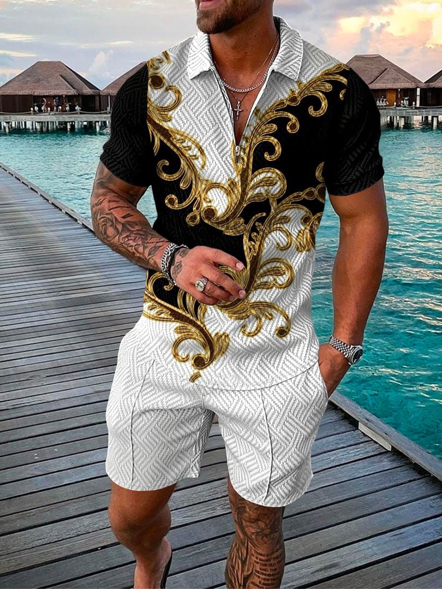 Men's Vacation Vintage Totem Printing Polo Suit