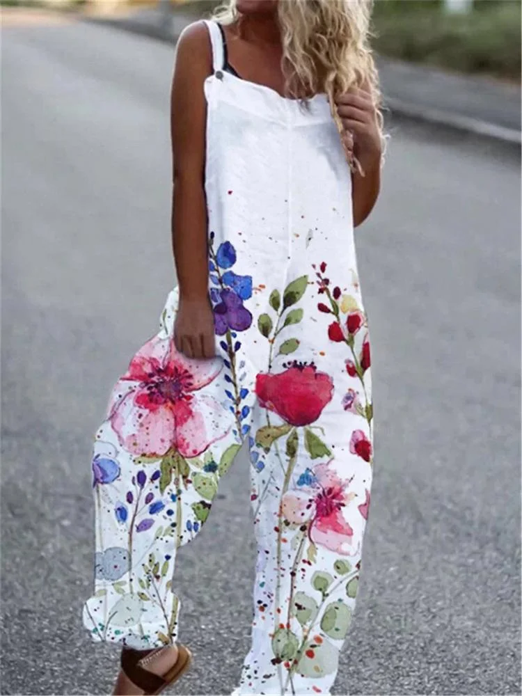 Women Casual Flower Printed Jumpsuit