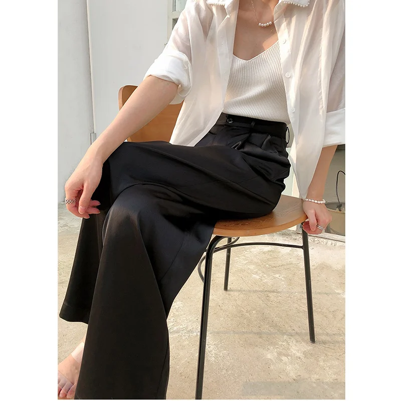 Back To School Outfits New Fashion Wide Leg Suit Pants Women Vintage Summer Solid Color High Waist Trousers Oversize Office Lady Straight Pants Y2k