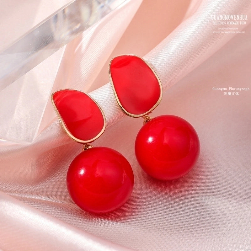 1 Pair Fashion Round Alloy Enamel Plating Inlay Pearl Women’s Drop Earrings
