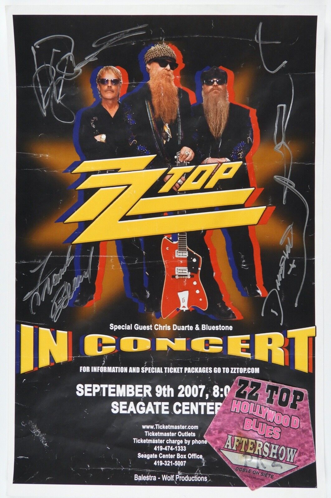 ZZ Top Fully Signed Autograph Concert Poster JSA Dusty Hill Billy Frank