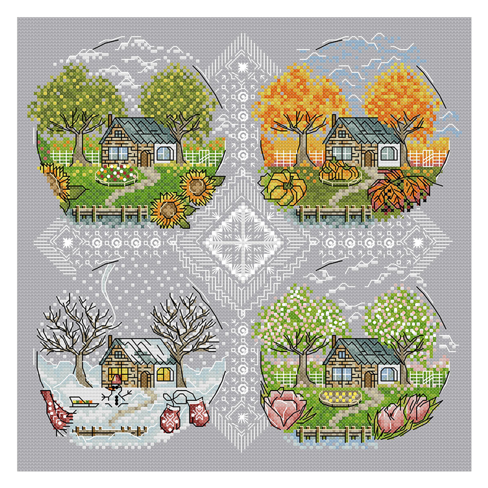 Cottage Seasons 14CT Stamped Canvas(33*33cm) cross stitch(backstitch)