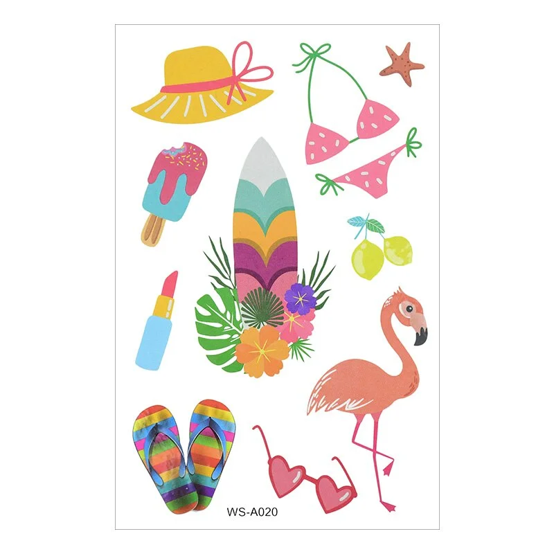 10Sheets Hawaiian Party Aloha Temporary Tattoo Sticker Waterproof Tropical Flamingo Party Luau Summer Beach Birthday Decorations