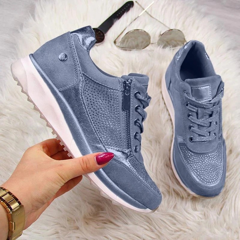 Women's Flat Zipper Lace Up Comfortable Shoes 