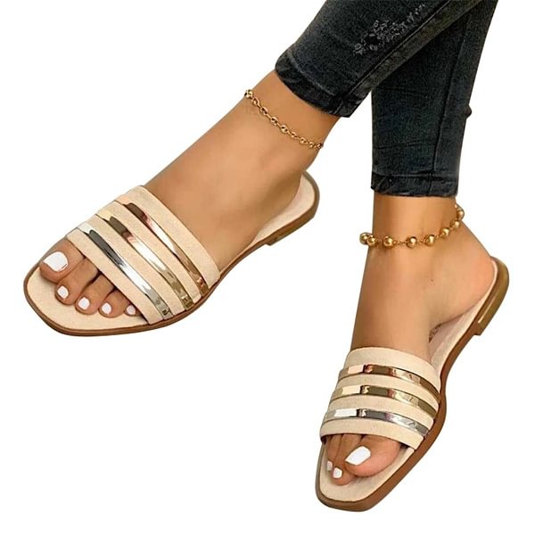 Ladies Slippers Summer Sandals Open Toe Square Toe Flop Flat Slippers Casual Sandal Fashion Beach Shoes Plus Size 35-43 - Shop Trendy Women's Fashion | TeeYours