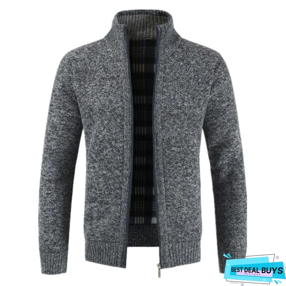 Autumn Winter New Men's Jacket Slim Fit Stand Collar Zipper Jacket Men Solid Cotton Thick Warm Jacket