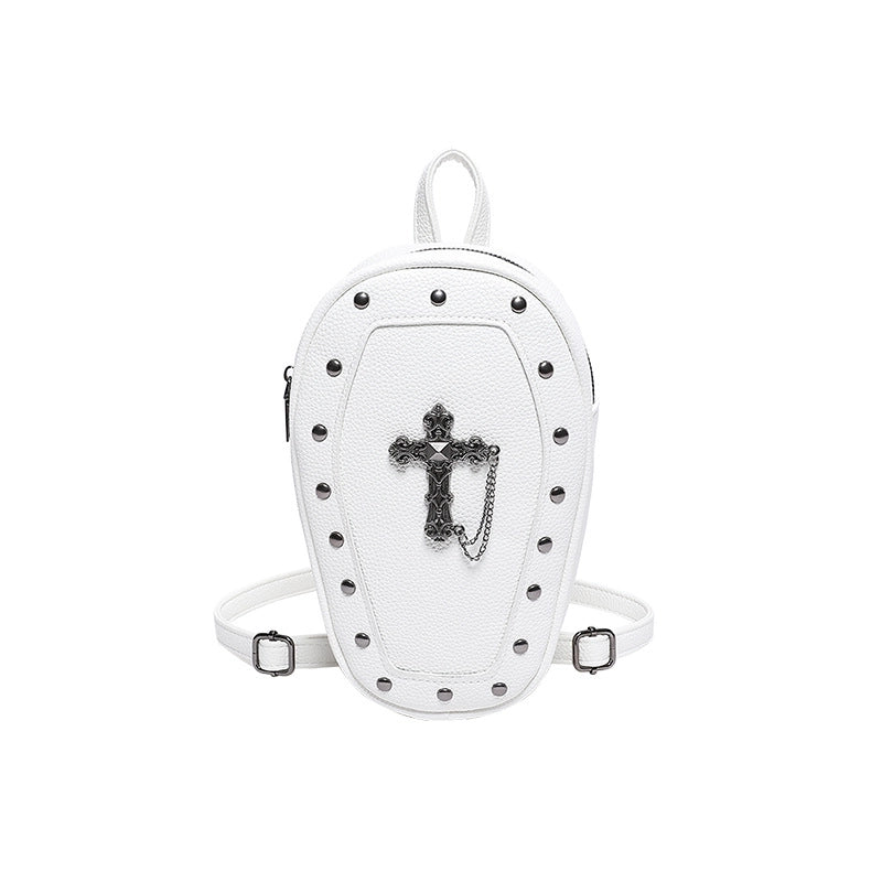 Halloween Women’s Medium Pu Leather Cross Skull Streetwear Oval Zipper Fashion Backpack