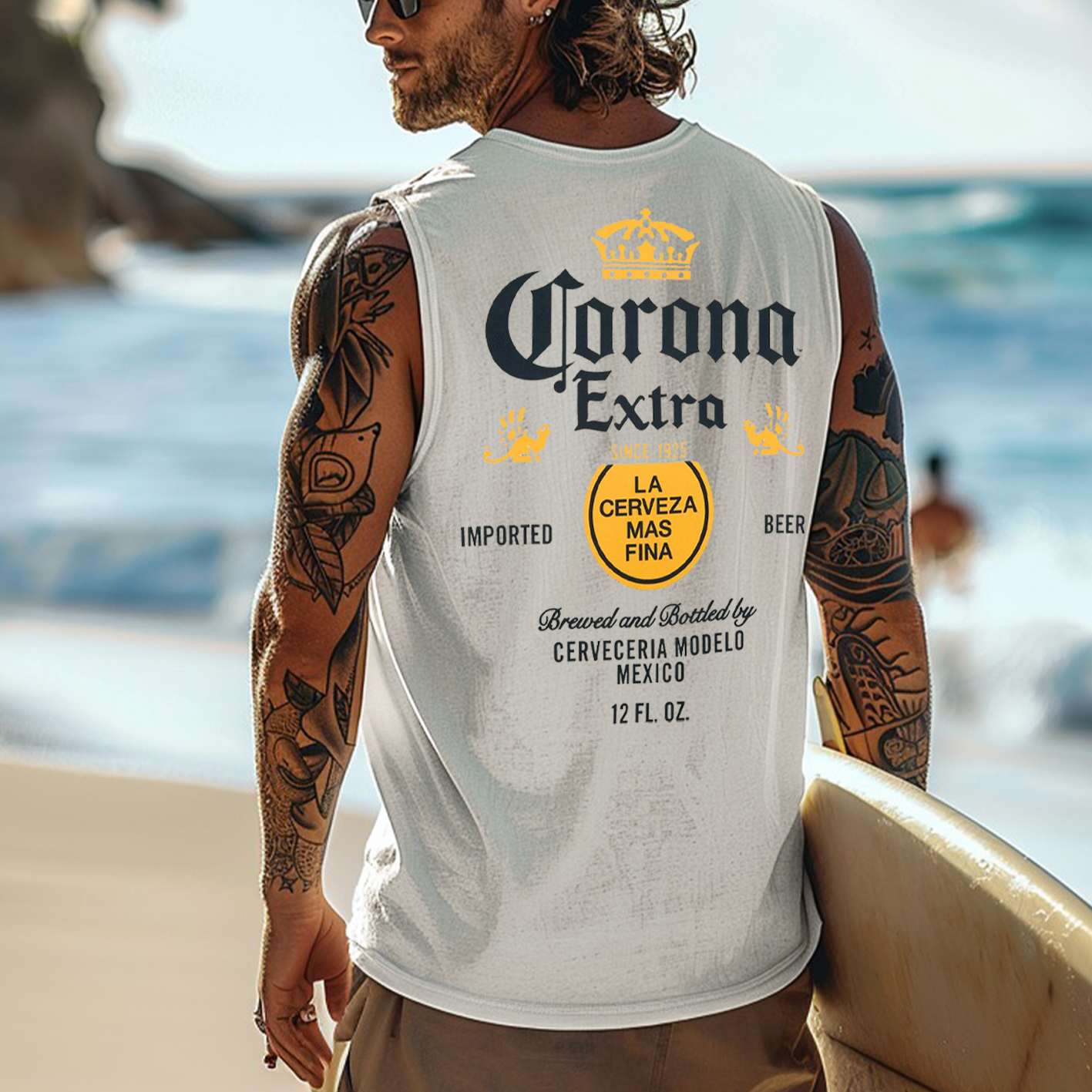Men's Vintage Surfing Oversized Street Style Print Tank Top / TECHWEAR CLUB / Techwear