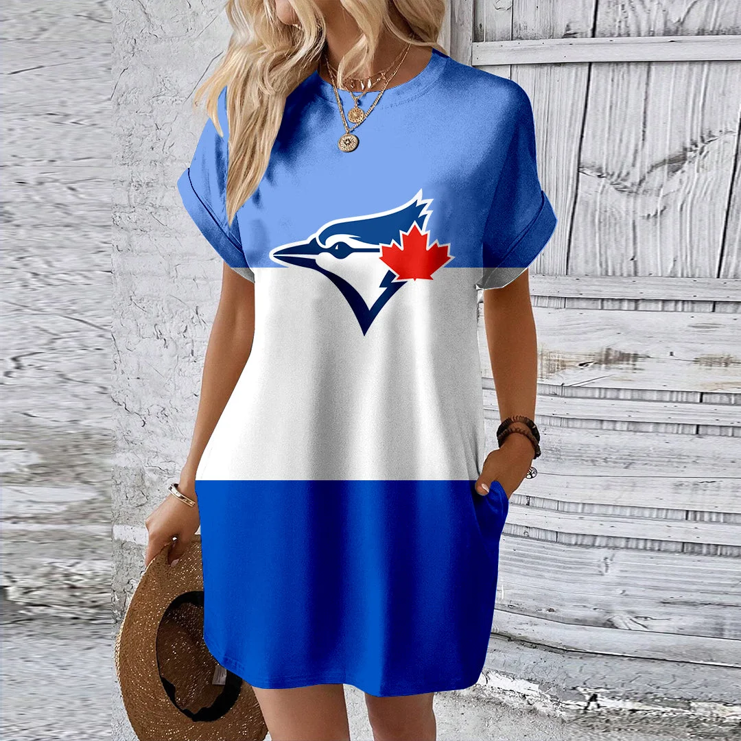 Toronto Blue Jays Hidden Pocket Bat Sleeve T-Shirt Dress