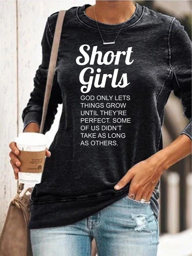 Women's Funny Short Girl Text Letters Casual Sweatshirt