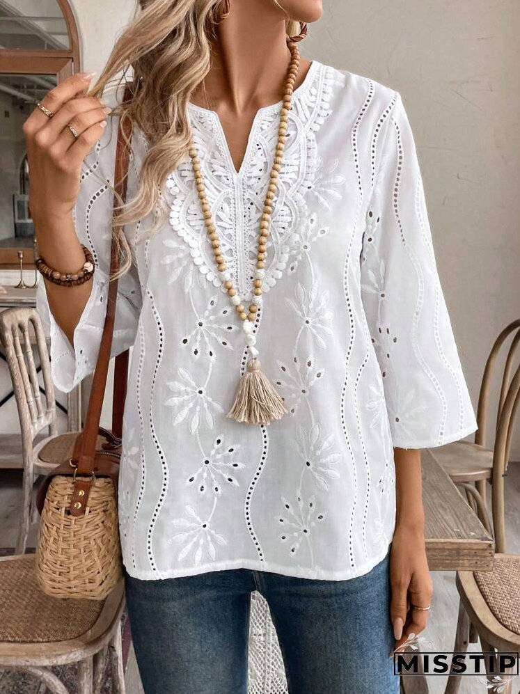 Ladies' Notched Collar 3/4 Sleeve Shirt