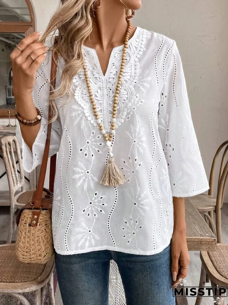 Ladies' Notched Collar 3/4 Sleeve Shirt