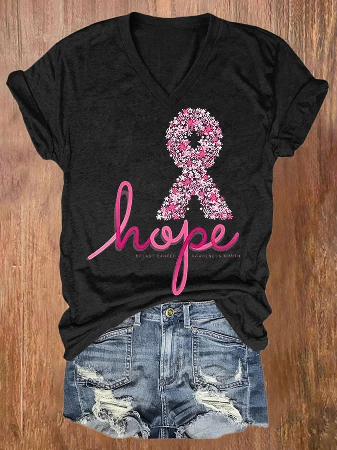 Women's Casual Breast Cancer Awareness Printed Short Sleeve T-Shirt
