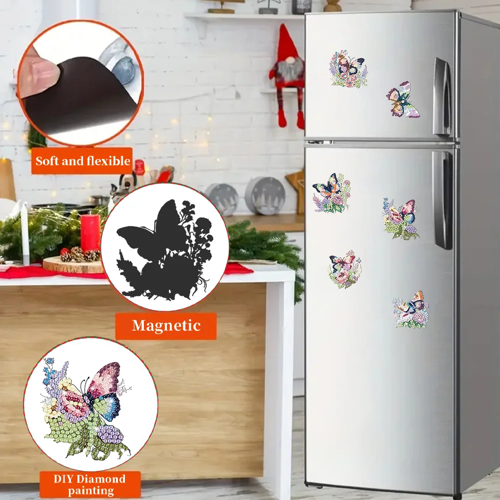 6Pcs DIY Flower Butterfly Special Shape Diamond Painting Fridge Magnet for DIY Crafts
