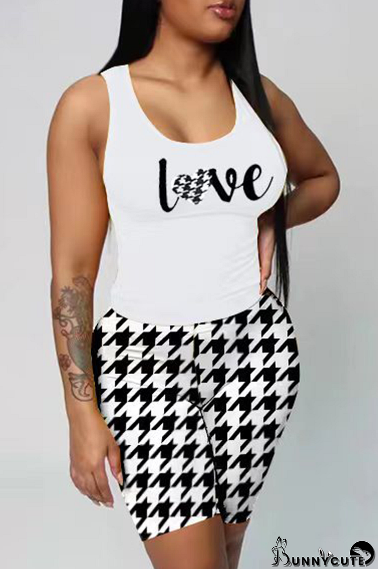 White Casual Print Patchwork Letter U Neck Sleeveless Two Pieces