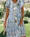 Summer Women Floral Casual Dress Plus Size Short Sleeve V Neck Elegant Dresses For Women Clothing