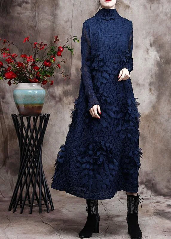 Vivid Blue Feather 3D  Dress Long Caftan