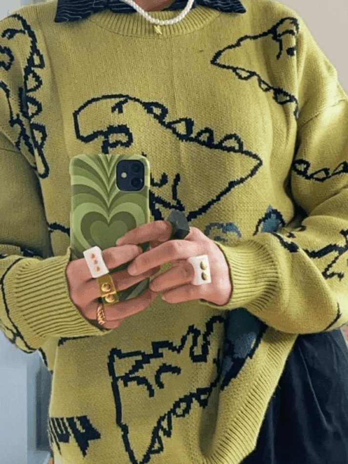 Brownm Dinosaur Crew Knit Sweater