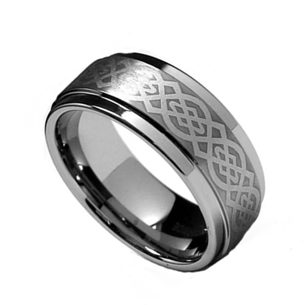 6MM 8MM Silver Laser Pattern Tungsten Wedding Bands