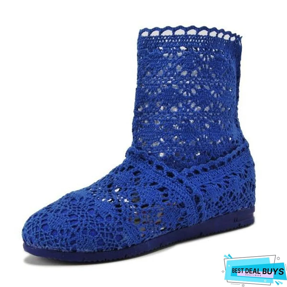 Women Cut-Outs Fashion Shoes Knitted short lace Boot ankle botas Boots