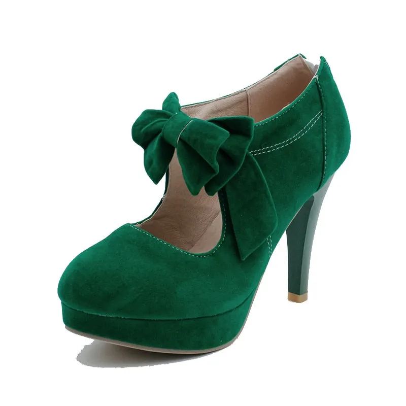 BONJOMARISA Sexy Spring Autumn High Heels Sweet Bowtie Platform Women Pumps Plus Size 30-48 Elegant Party Wedding Shoes Woman